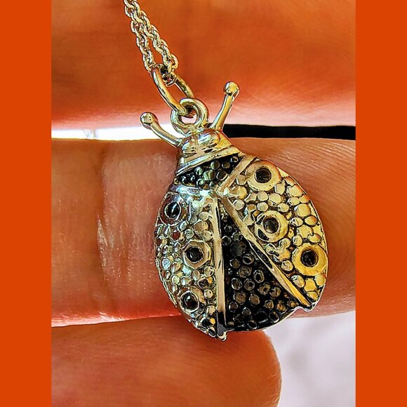 FAS 925 Sterling Silver Ladybug Necklace – Black Diamond Accent, NWT JTV w/ Box - Picture 1 of 8